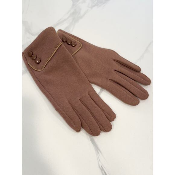 Camel Fleece Lined Touchscreen Gloves One Size | Warm Winter Accessory Buttons - Picture 4 of 8
